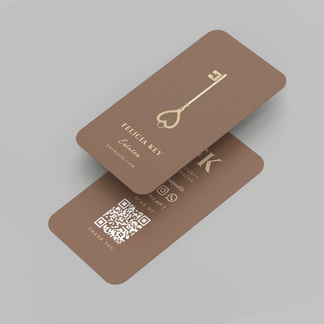 Cartão De Visita Iniciais do Agente Imobiliário Moderno do Realtor (Modern Realtor Real Estate Agent Initials monogram brown Business Card
)