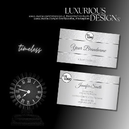 Cartão De Visita Iniciais do logotipo Light Silver Sparkle Soft Gli