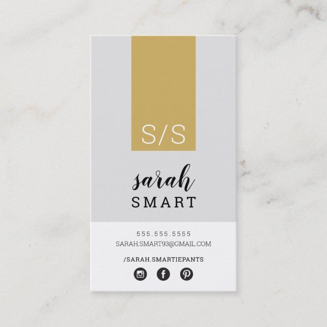 Cartão De Visita INICIAIS DO MONOGRAMA guia cinzas de ouro preto mo (Frente)