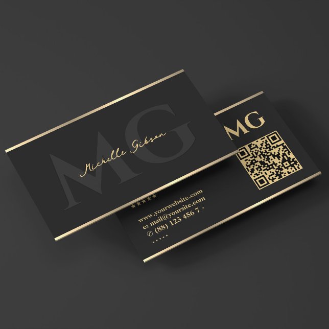 Cartão De Visita Iniciais do Monograma Profissional - Script Preto (Professional Monogram Initials Script Black Business Card
)