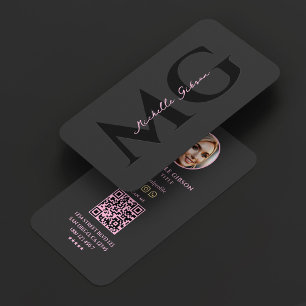 Cartão De Visita Iniciais Estética Profissional Rosa Preto Foto