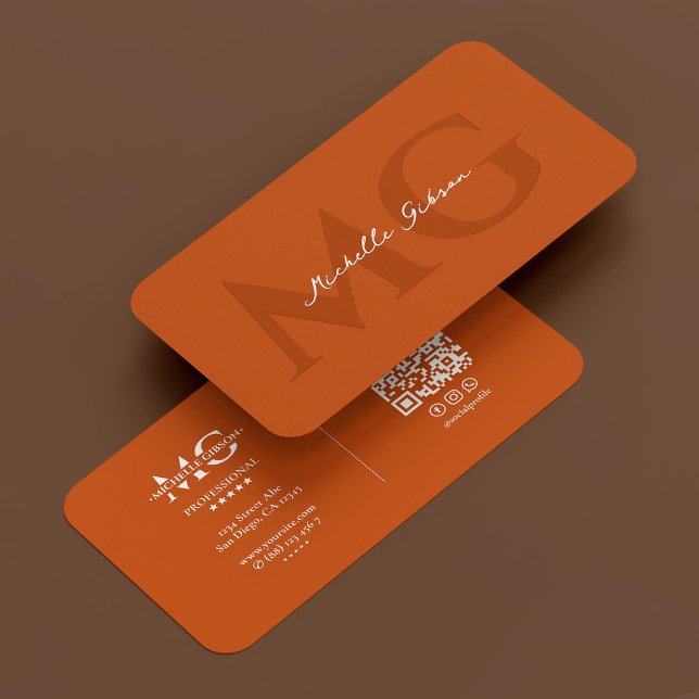 Cartão De Visita Iniciais Laranja de Monograma Elegante Profissiona (Professional Elegant Monogram Orange Initials Business Card
)