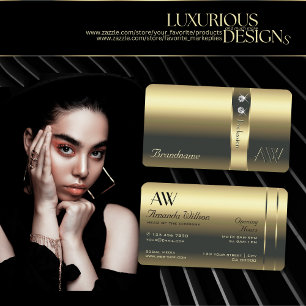 Cartão De Visita Iniciais Luxuosos Dourados e Diamantes de Horário