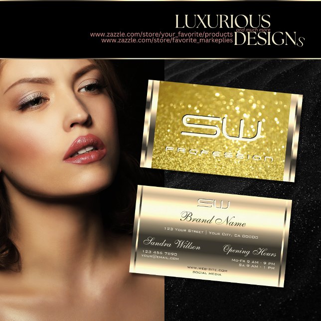 Cartão De Visita Iniciais Luxuriosos de Ouro Amarelo-Shimmery (Criador carregado)
