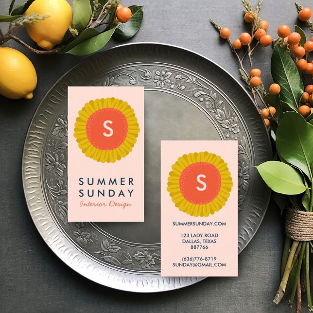 Cartão De Visita Iniciais PERSONALIZADOS Da Flor De Girassol (Custom business card with logo initials daisy design)