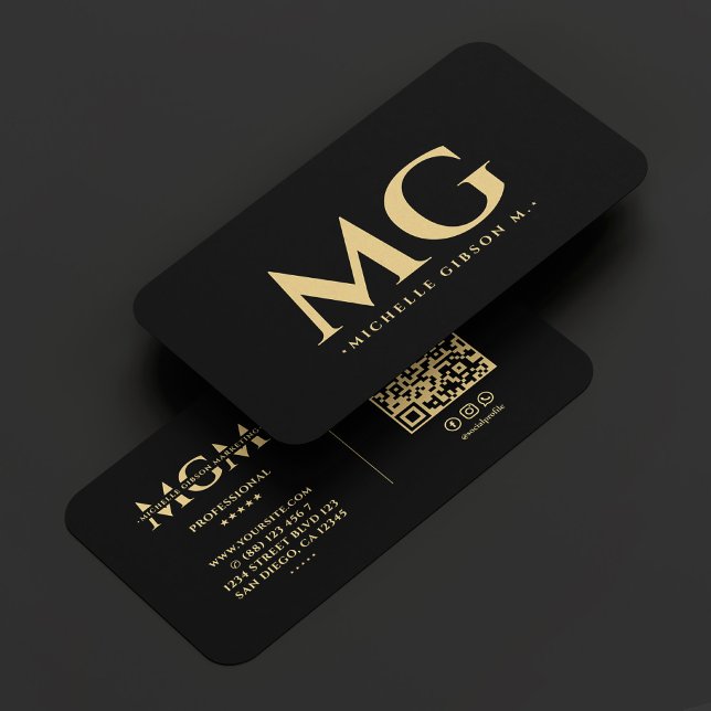 Cartão De Visita Iniciais profissionais preto moderno legante (Professional Initials Elegant Modern Black Business Card
)