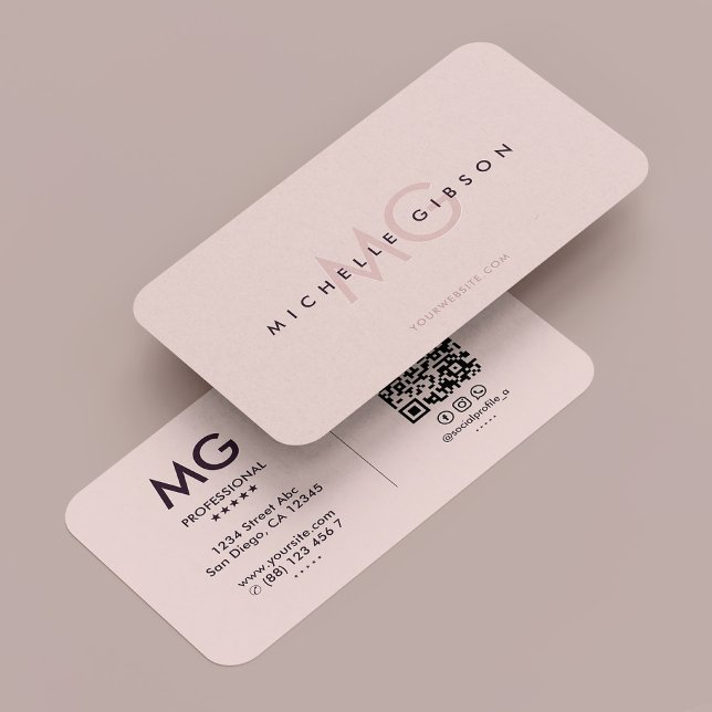 Cartão De Visita Iniciais Profissionais Rosa Estética Moderna (Professional Initials Modern Aesthetic Pink Business Card
)