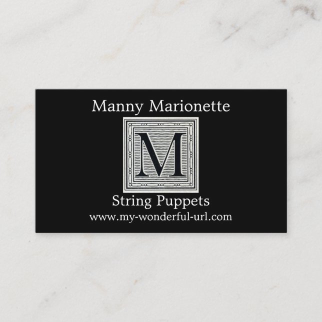 Cartão De Visita Inicial de Woodblock do Woodcut da letra de bloco (Frente)