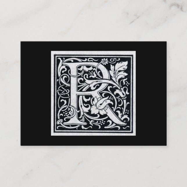 Cartão De Visita Inicial decorativa de Woodblock do Woodcut da (Frente)