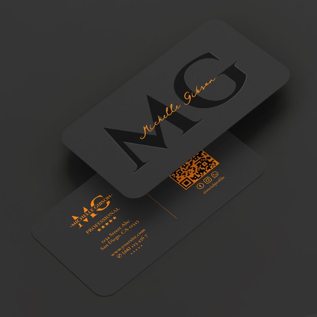 Cartão De Visita Inicials Mínimas Laranja Preto Profissional (Professional Black Orange Minimal Initials Business Card
)