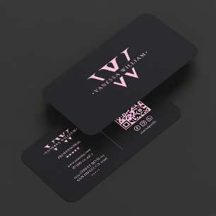 Cartão De Visita Inicials Monograma Estético V W Rosa Preto
