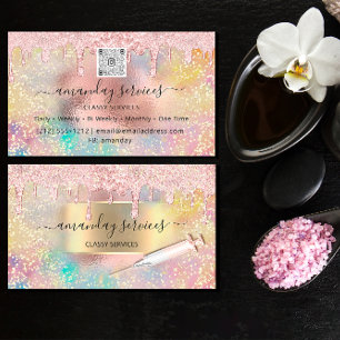 Cartão De Visita Injeções da seringa Holograph Rosa Studio QRCode