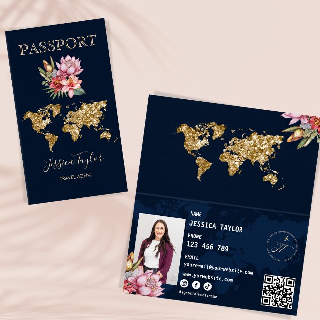 Cartão De Visita Inserir Foto do Mapa Mundial do Viagem Agent Passp (Unique passport business cards)