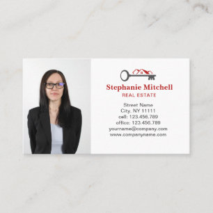 Cartão De Visita Inserir Foto Realtor Key House Vermelho