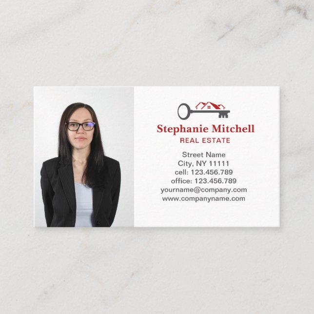 Cartão De Visita Inserir Foto Realtor Key House Vermelho (Frente)