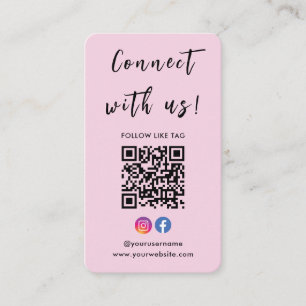 Cartão De Visita Instagram Facebook Qr Code Connect With Us Pink