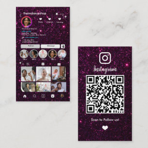 Cartão De Visita Instagram Glitter Roxo Roxo Código QR Mídia Social