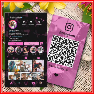 Cartão de Visita Instagram Hair Stylist Rosa QR Sc