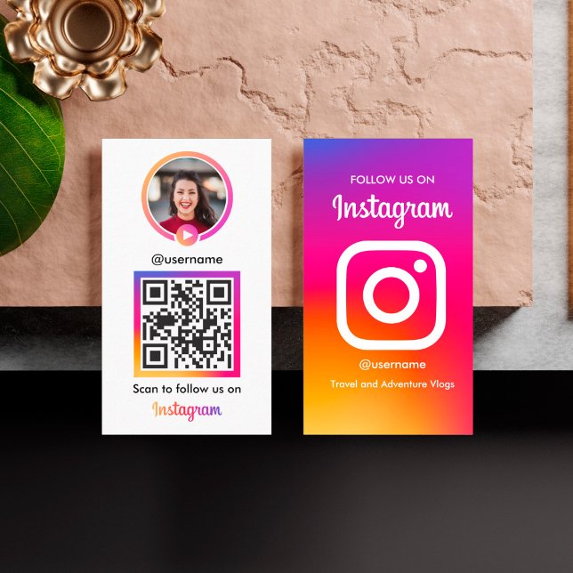 Cartão De Visita Instagram Influencer Vlogger Foto com Código QR (Criador carregado)