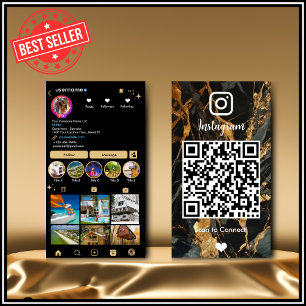 Cartão De Visita Instagram LUXURY Ouro & Mármore Preto Ágata QR