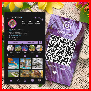 Cartão De Visita Instagram LUXURY Rojxo & Preto Mármore Ágata QR