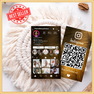 Cartão De Visita Instagram QR Code de Mídia Social em Metal Dourado