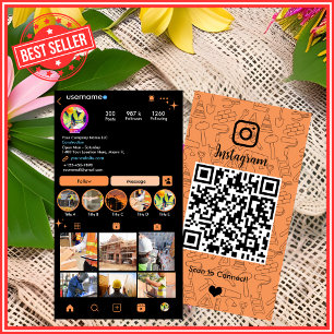 Cartão De Visita Instagram QR de Construção Laranja de Alto Impacto