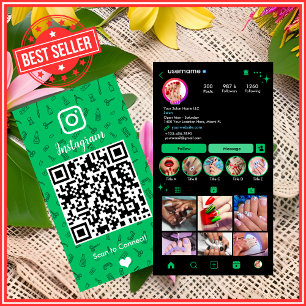 Cartão De Visita Instagram QR Salão de Unhas Verde Brilhante
