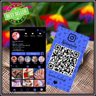 Cartão De Visita Instagram Salão de Unhas Azul Código QR de Mídia
