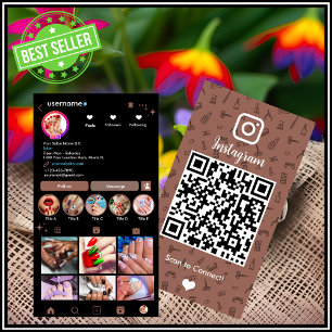 Cartão De Visita Instagram Salão de Unhas Terracotta   QR Mídia Soc