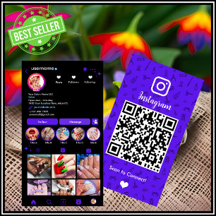 Cartão De Visita Instagram Salão de Unhas Violeta Código QR de Mí