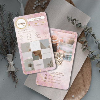 Cartão De Visita Instagram Siga-Me Fotografia Glitter Dourado Rosa
