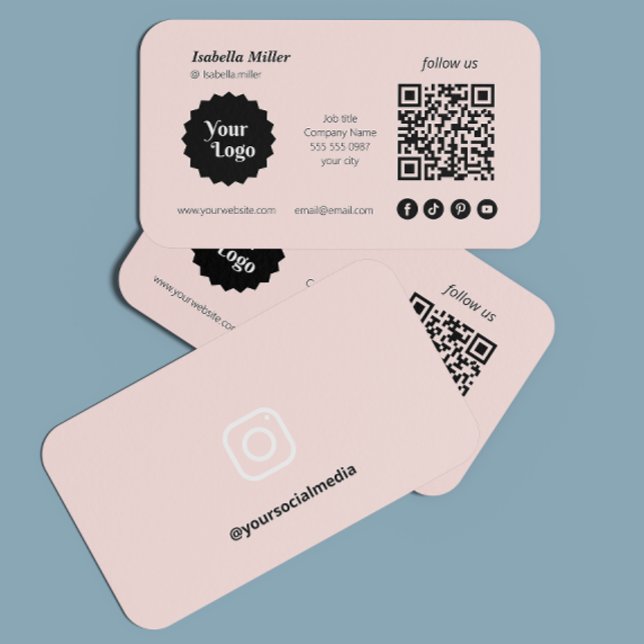 Cartão De Visita Instagram Siga-Nos Qr Code Pink Logotipo De Empres (instagram facebookqr codesocial mediaconnect with usinstagraminstagram qr codebusinesslogosocial )