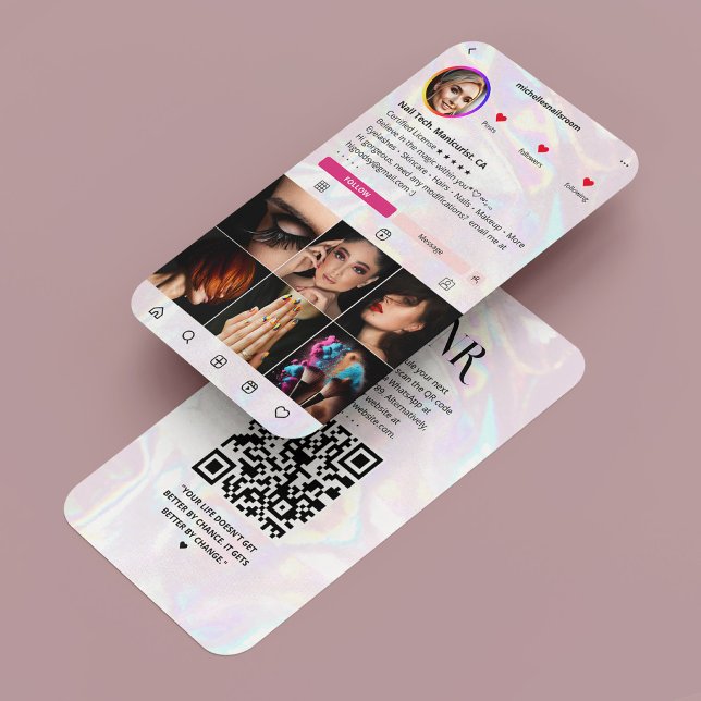 Cartão De Visita Instagrama de cor rosa holográfico moderno (Shinny Holographic Pink Instagram Modern Business Card
)
