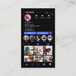Cartão De Visita Instagrama de Lista de Cabelos Azul | Digitalizar