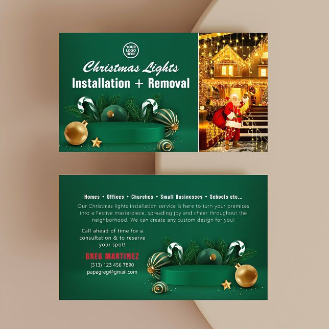 Cartão De Visita Instalação e remoção das luzes de Natal (Christmas Lights Installation & Removal Business Card)