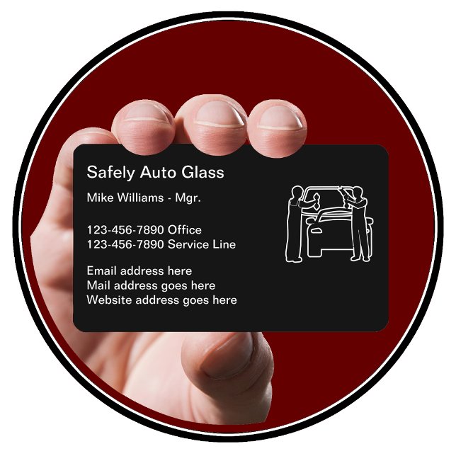Cartão De Visita Instalação E Reparação Automáticas De Vidro (Auto Glass Business Cards by CustomBusinessTemplates)