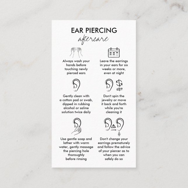 Cartão De Visita Instrução Ear Piercing Care (Verso)