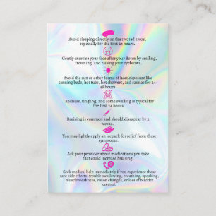 Cartão De Visita Instrução Holográfica Botox Pós-Cuidados