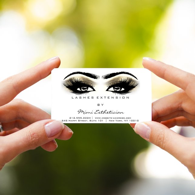 Cartão De Visita Instruções após tratamento Lash Champaigne Dourado (Aftercare Instructions Lash Champaigne White Gold Business Card)