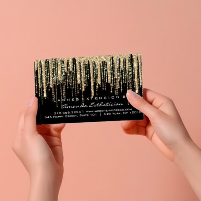 Cartão De Visita Instruções de acompanhamento Extensão de barra Dou (Aftercare Instructions Lash Extension Gold Black Business Card)