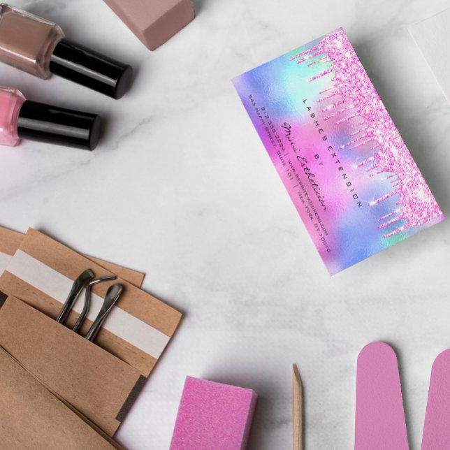 Cartão De Visita Instruções de acompanhamento Lash Rosa Rosa Drives (Aftercare Instructions Lash Rose Pink Drips Spark Business Card)