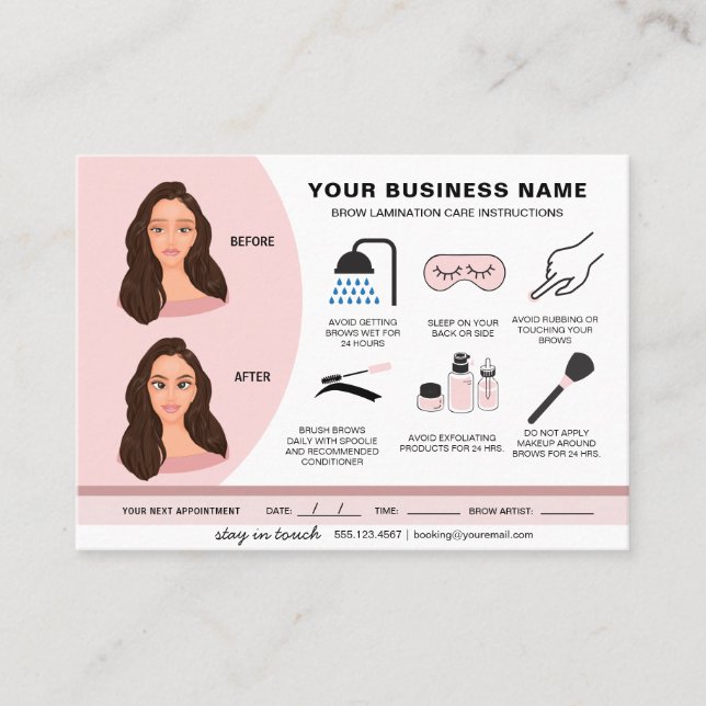 Cartão De Visita Instruções de Atenção à Laminação das sobrancelhas (Frente)