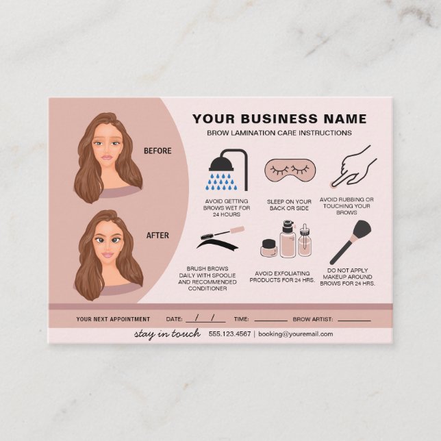 Cartão De Visita Instruções de Atenção à Laminação das sobrancelhas (Frente)