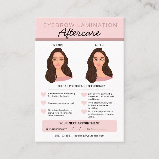 Cartão De Visita Instruções de Atenção à Laminação das sobrancelhas (Frente)