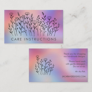 Cartão De Visita INSTRUÇÕES DE CUIDADO Chic Elegante Flores Silvest