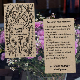 Cartão De Visita Instruções de CUIDADO com Flores Florista de Flore