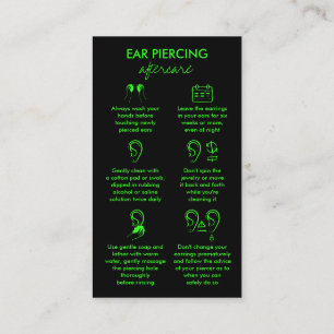 Cartão De Visita Instruções de Cuidados com Piercing de Ouvido Neon
