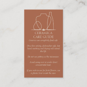 Cartão De Visita Instruções de Cuidados com Vaso de Cerâmica de Ter