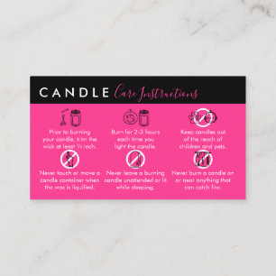 Cartão De Visita Instruções de Cuidados com Vela Rosa Neon